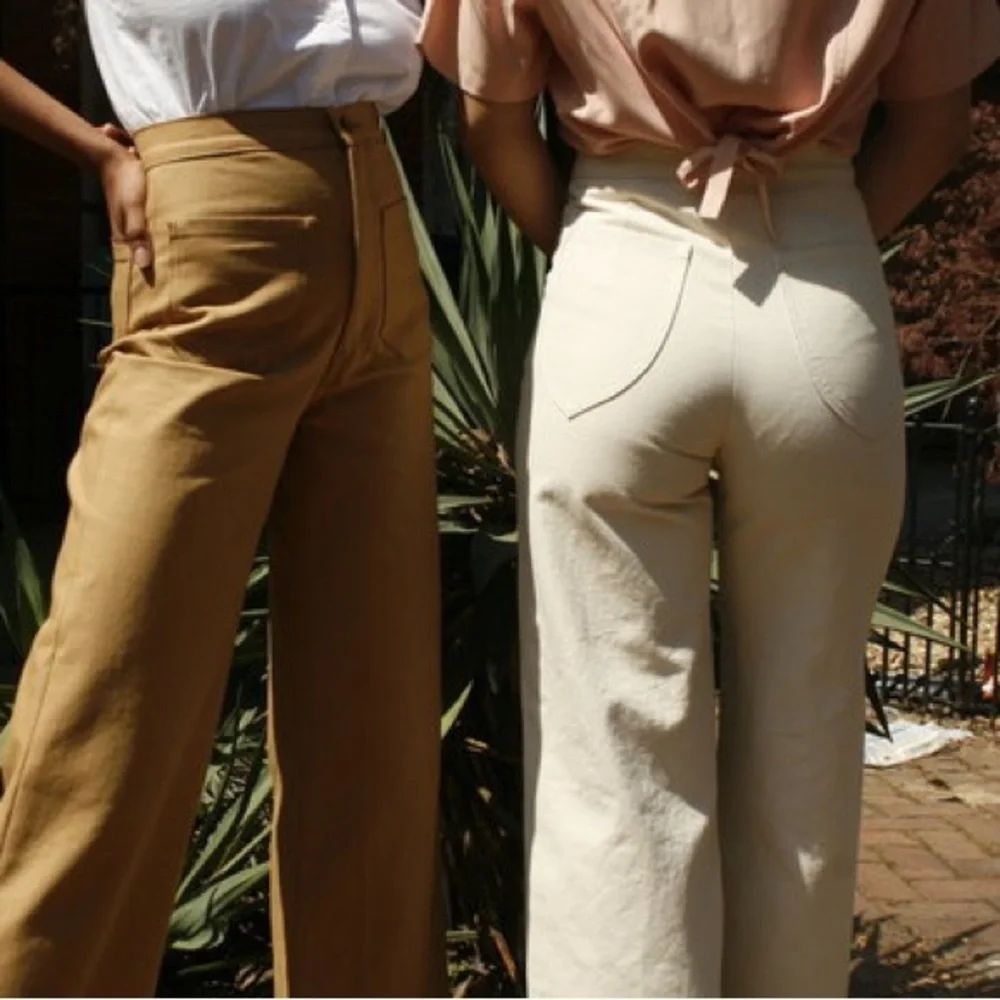 NWOT Lykke Wullf Sandi Pants M ~ Cream High Waisted Wide-Leg Cropped Jeans - Picture 6 of 6